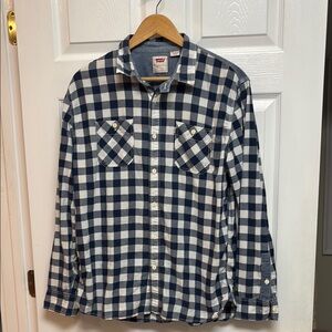 Vintage Levi's Blue and White Checkered Shirt, size L , front pockets